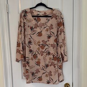 CeCe Floral Blouse in Pink and Brown